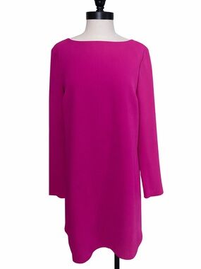 Trina Turk Fuchsia Pink Boat Neck Long Sleeve Shift Dress Size 8